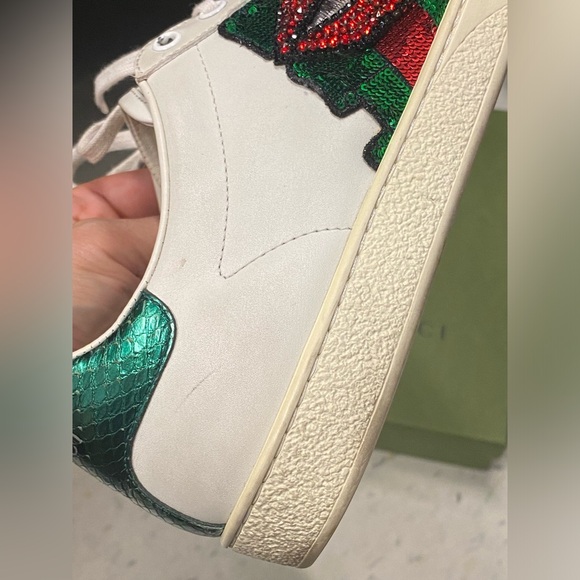 Gucci White Leather Embellished Lip Ace Sneakers - Picture 10 of 16
